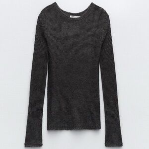 Zara Anthracite Gray-Blue WOOL BLEND OPENWORK Knit Sweater/Top